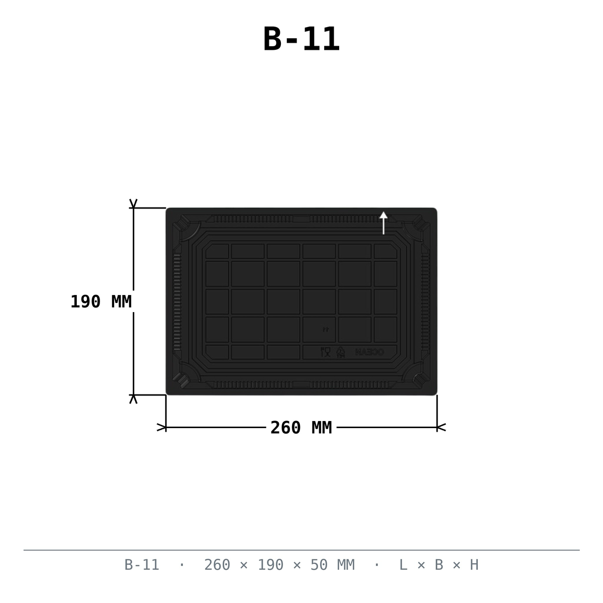 Sushi Box #11 schwarz PET 260x190x50mm mit Deckel 200 Stück