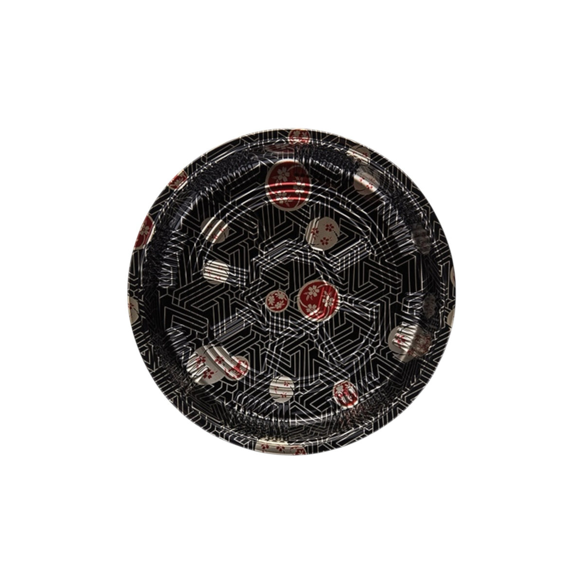 Sushi Party Box rund schwarz mit Muster PET Ø38cm mit Deckel 100 Stück