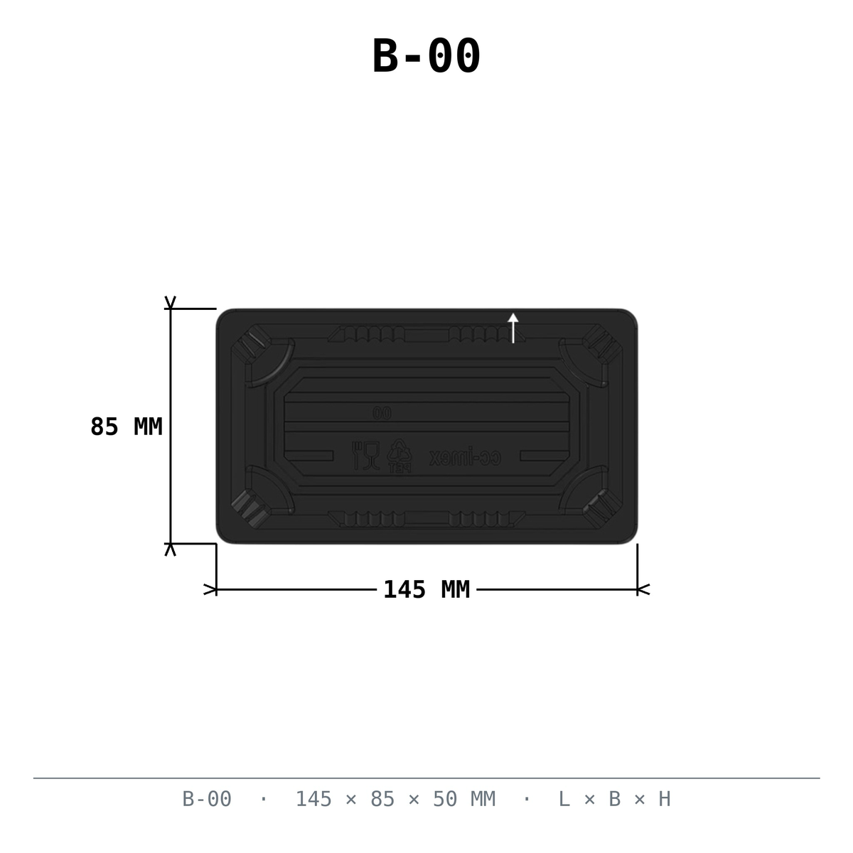 Sushi Box #00 schwarz PET 145x85x50mm mit Deckel 600 Stück