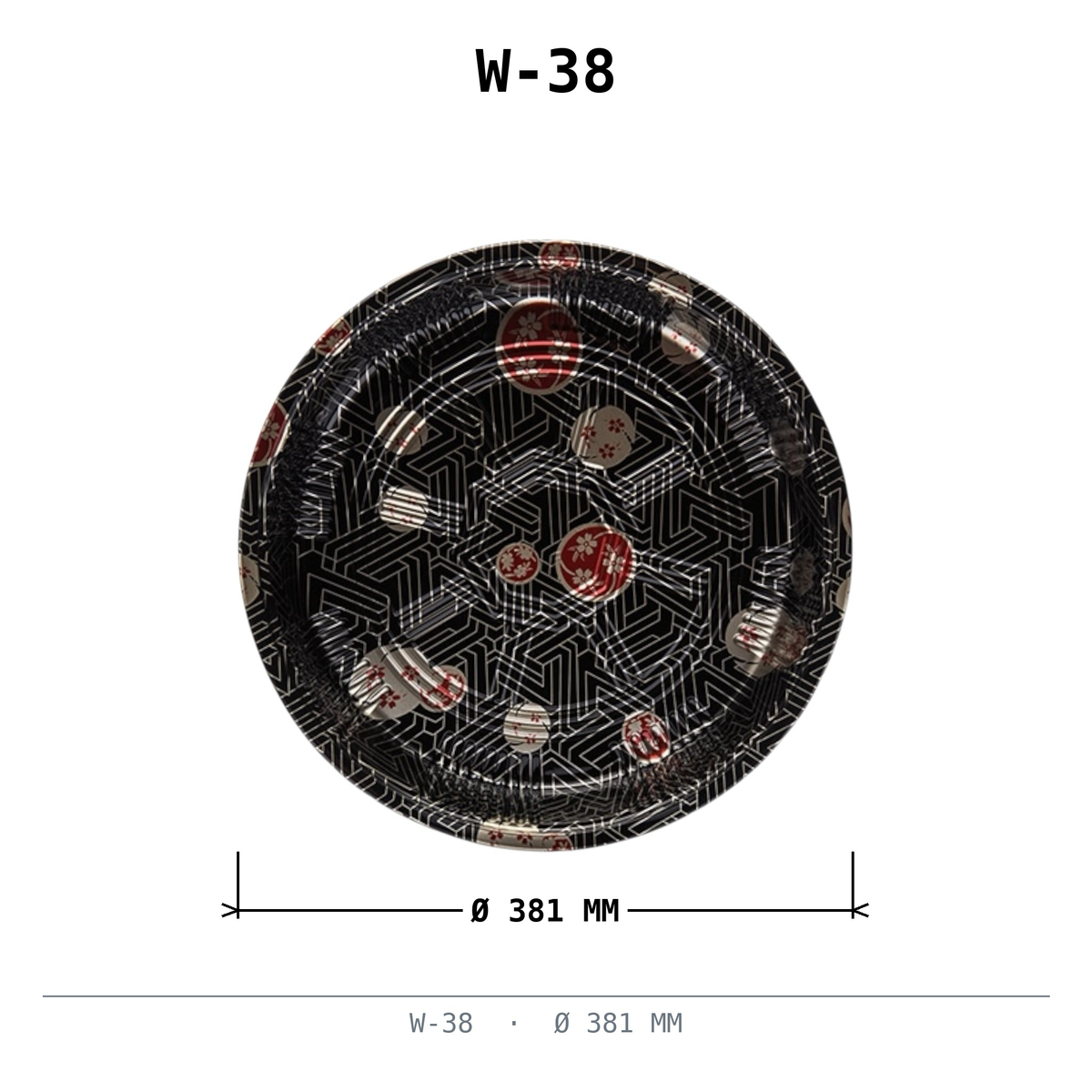 Sushi Party Box rund schwarz mit Muster PET Ø38cm mit Deckel 100 Stück