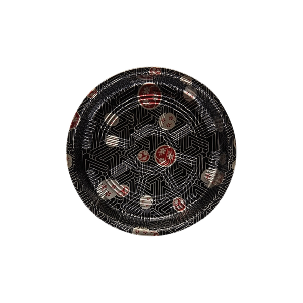 Sushi Party Box rund schwarz mit Muster PET Ø28cm mit Deckel 150 Stück